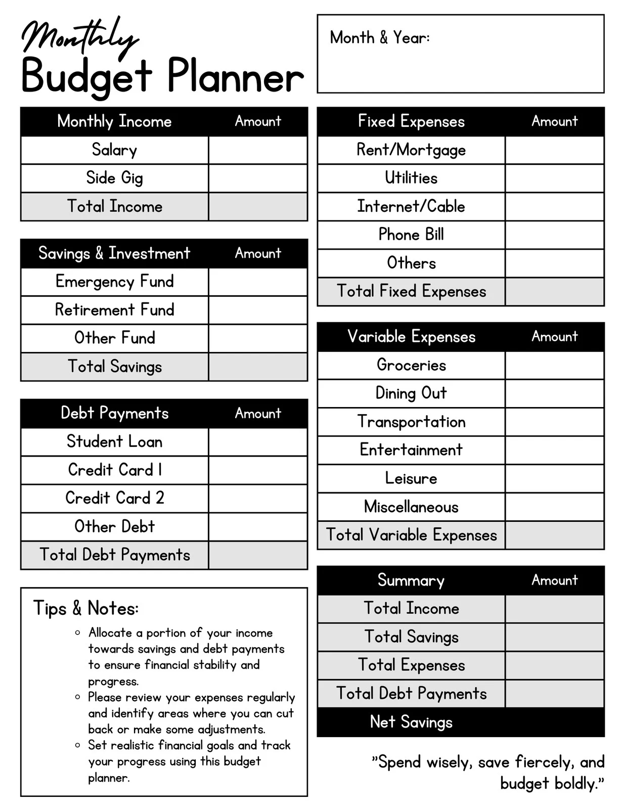 Free Budget Worksheets Printable For Students