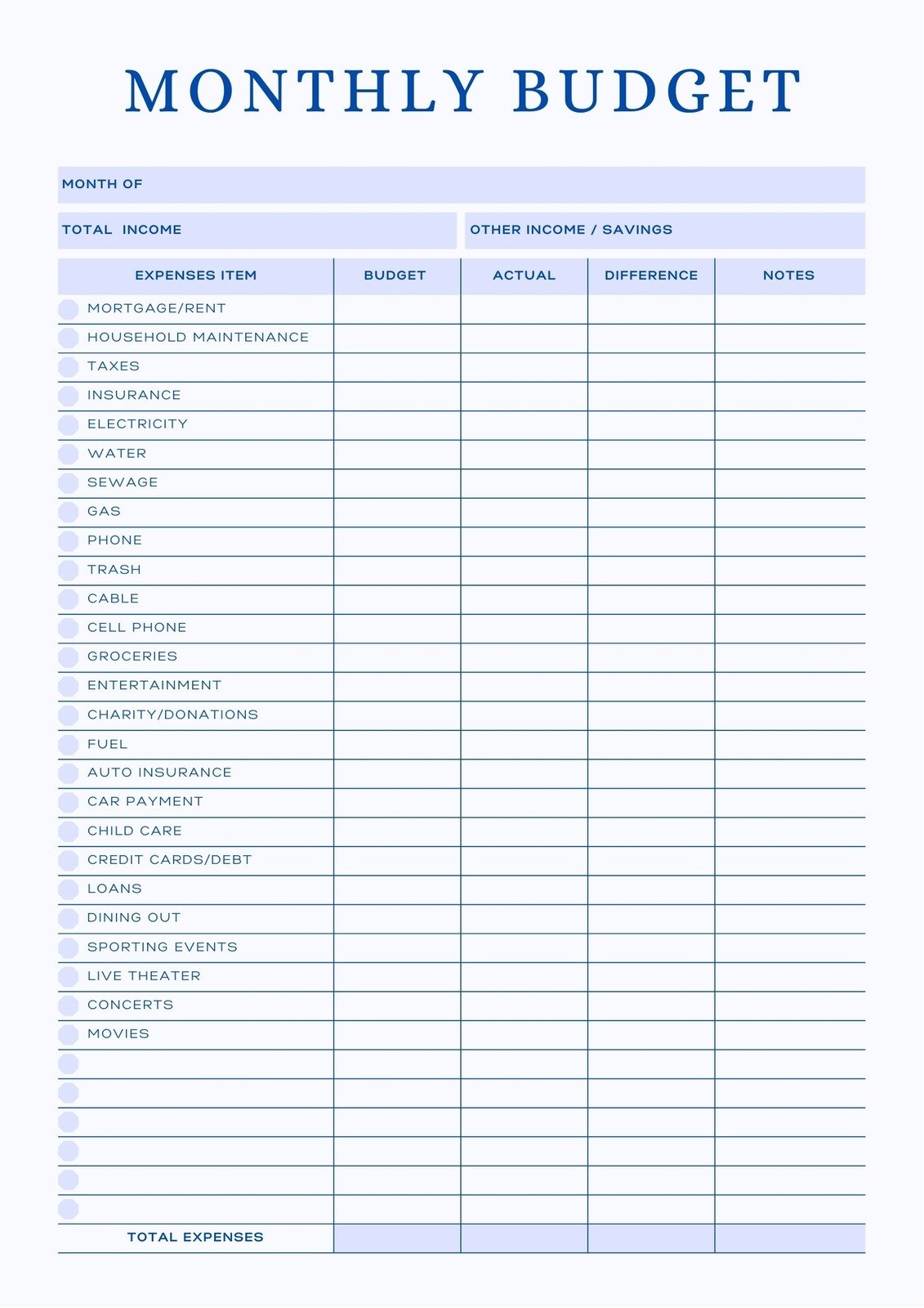Free Budget Worksheets Printable For Families