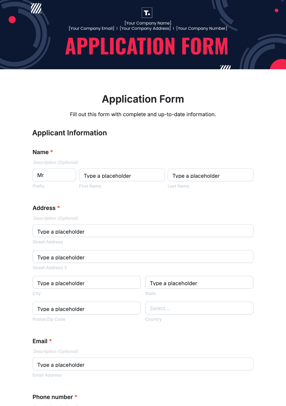 Free Printable Job Application Template