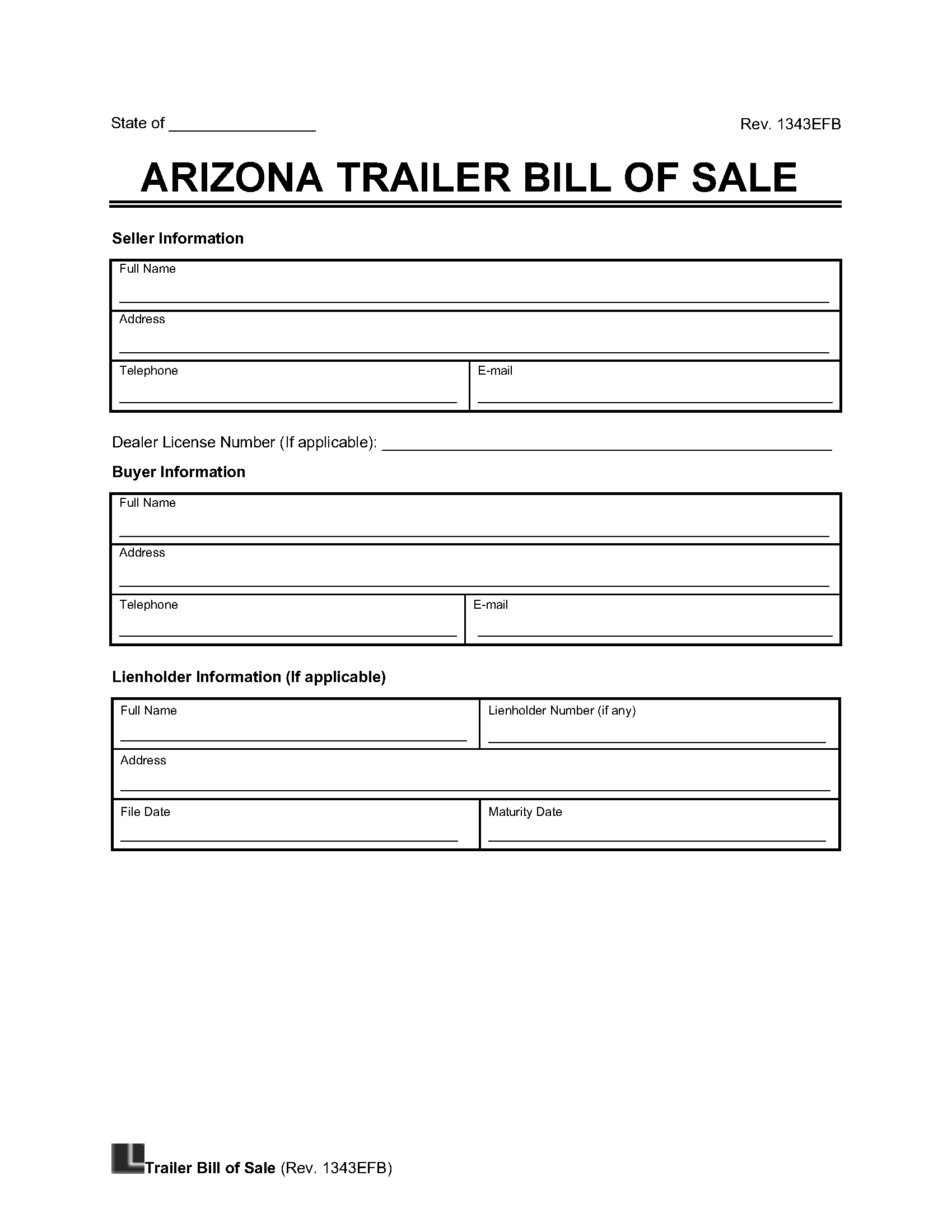 Free Arizona Trailer Bill Of Sale Template PDF Word