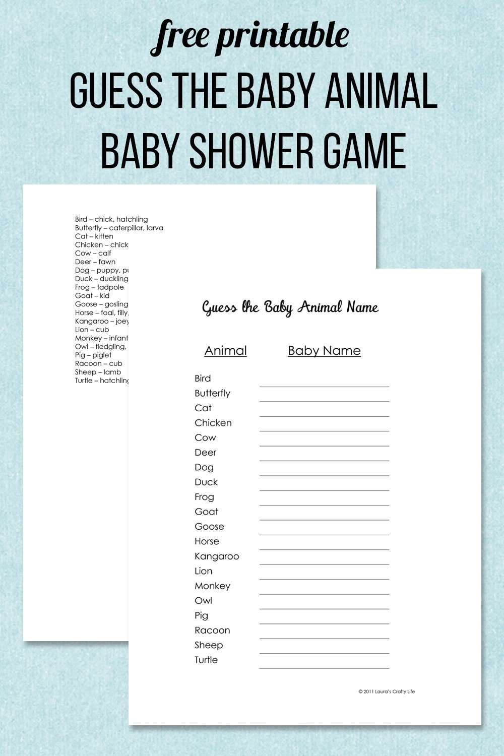 Free Printable Baby Shower Games Baby Animals