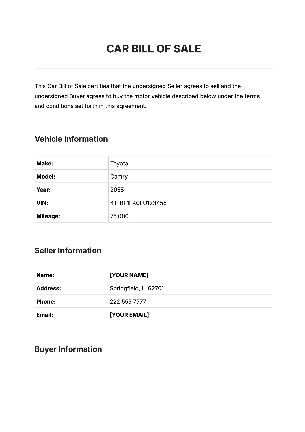 Free Bill Of Sale Templates Editable And Printable