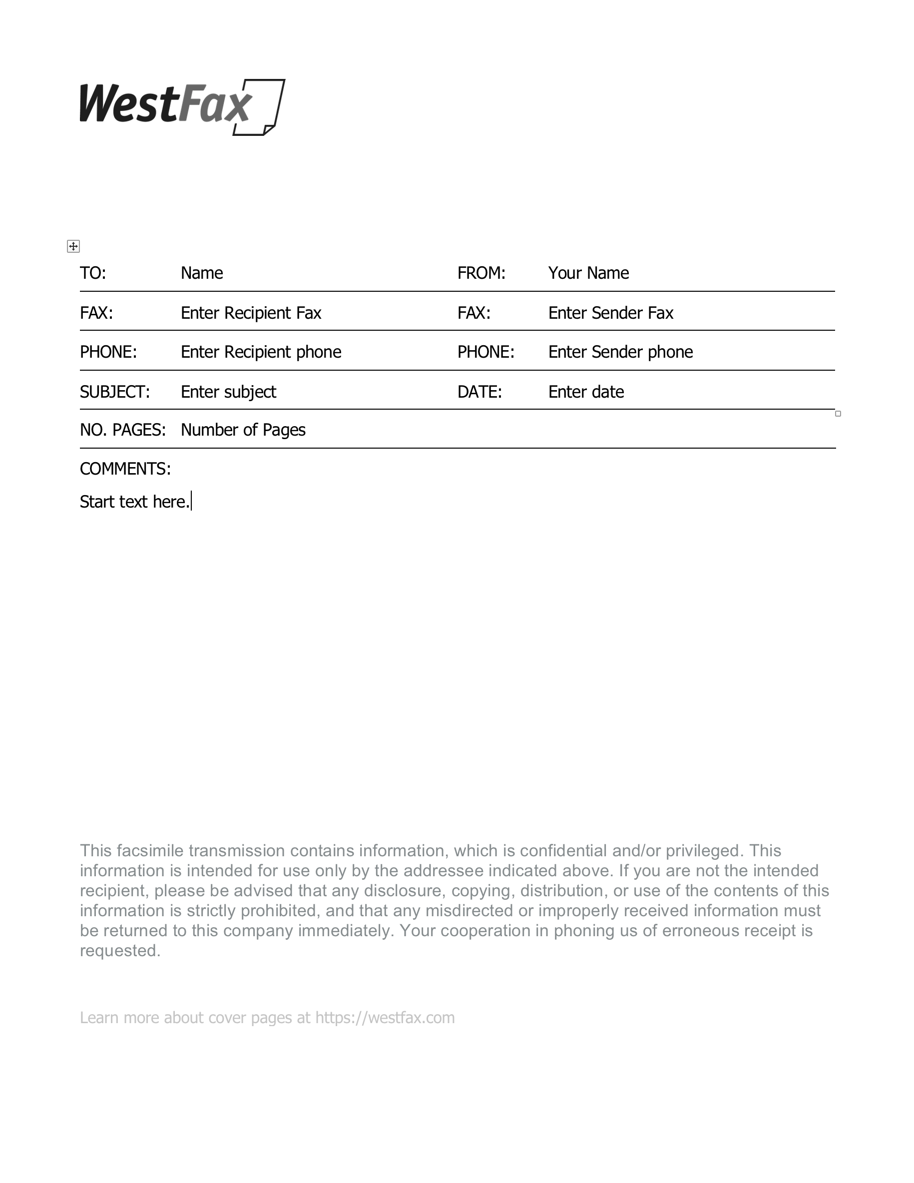 Free Blank Hipaa Fax Coversheets WestFax