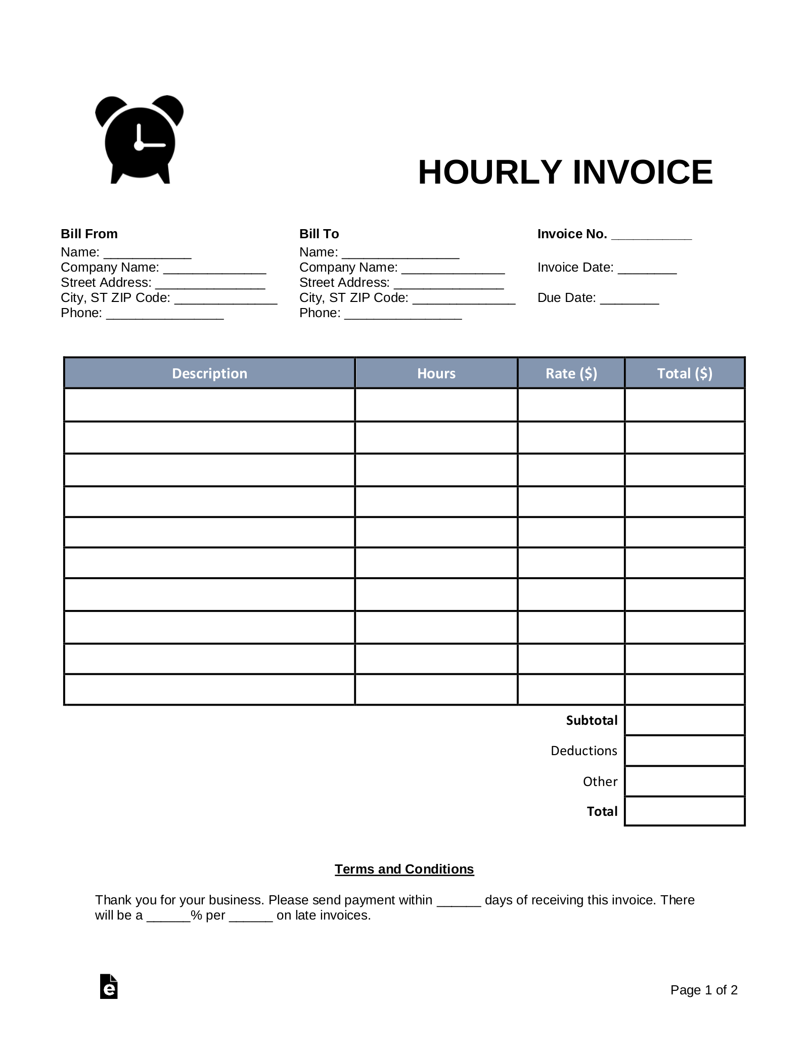 Free Blank Invoice Templates 30 PDF EForms