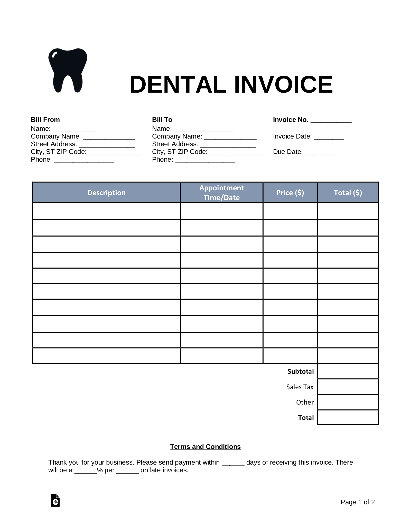 Free Blank Invoice Templates 30 PDF EForms