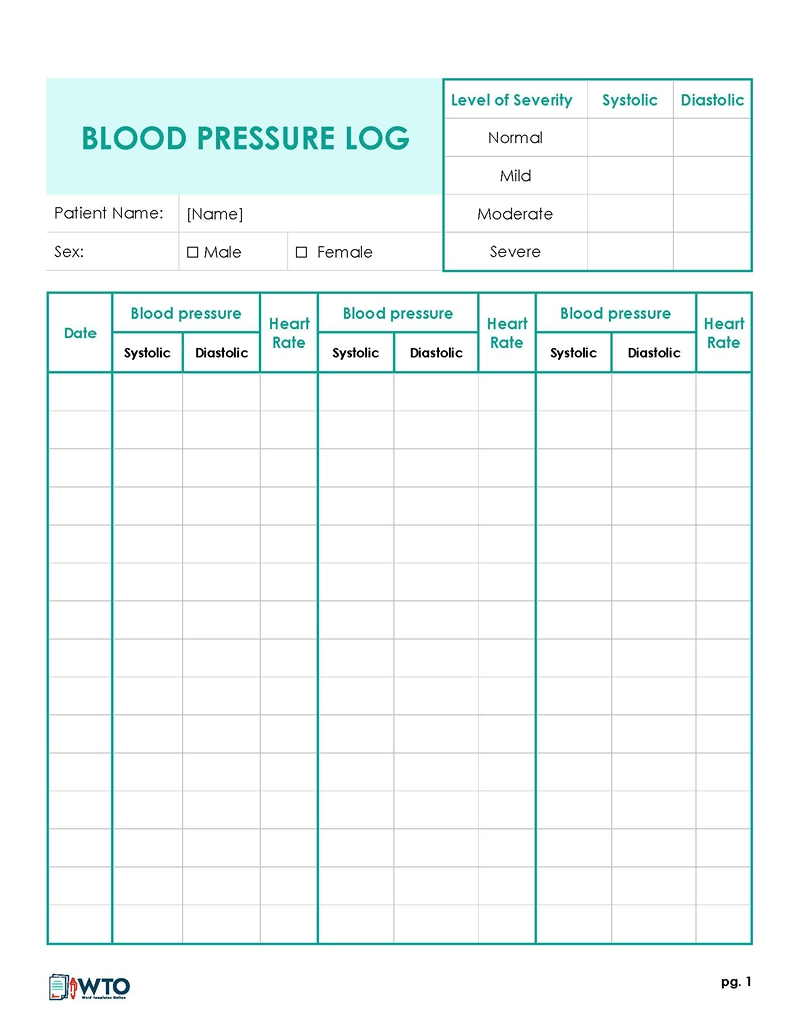 Free Blood Pressure Log Sheets PDF Word Excel 