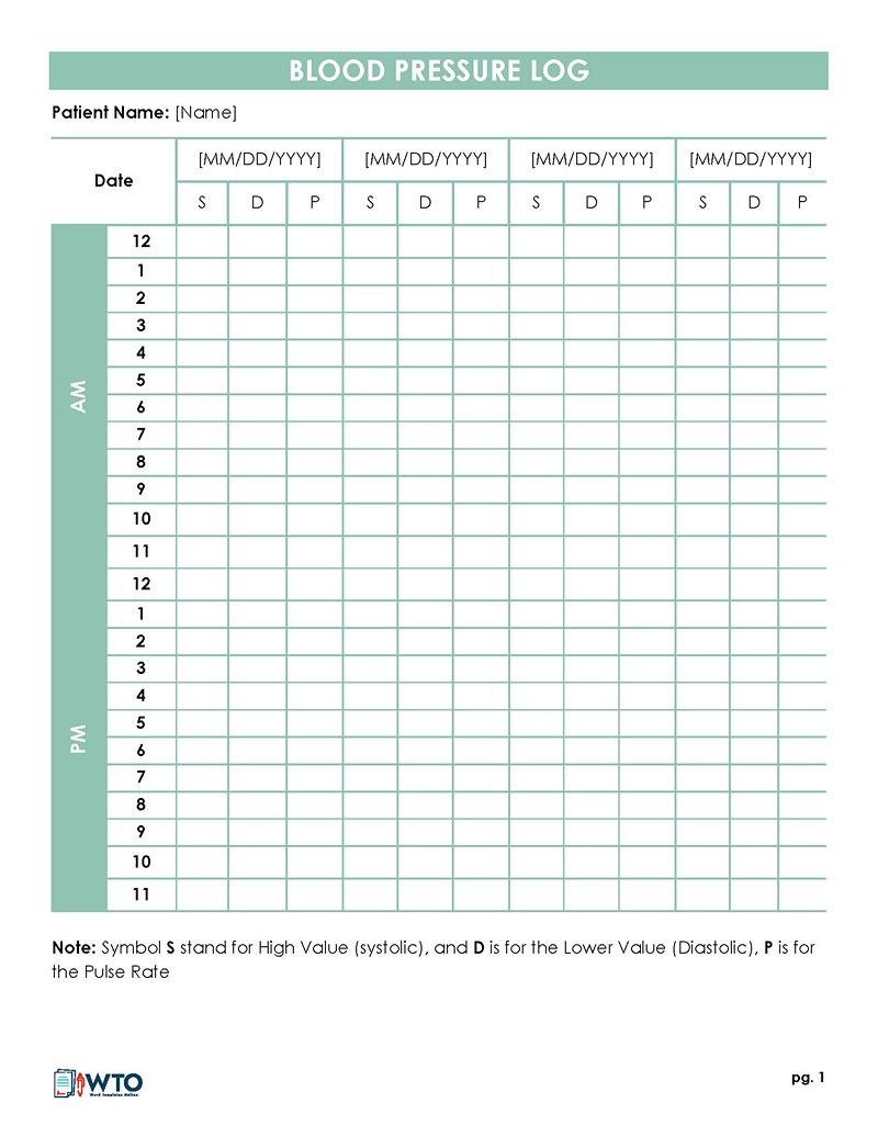Free Blood Pressure Log Sheets PDF Word Excel 