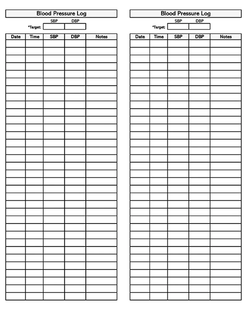 Free Blood Pressure Log Sheets PDF Word Excel 