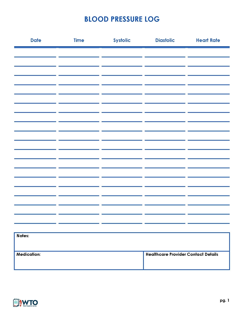 Free Blood Pressure Log Sheets PDF Word Excel 