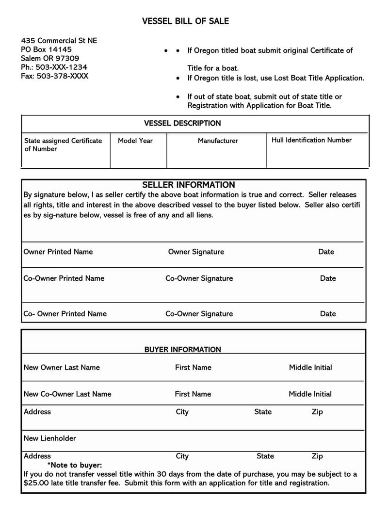 Free Printable Bill Of Sale For Boat In Texas