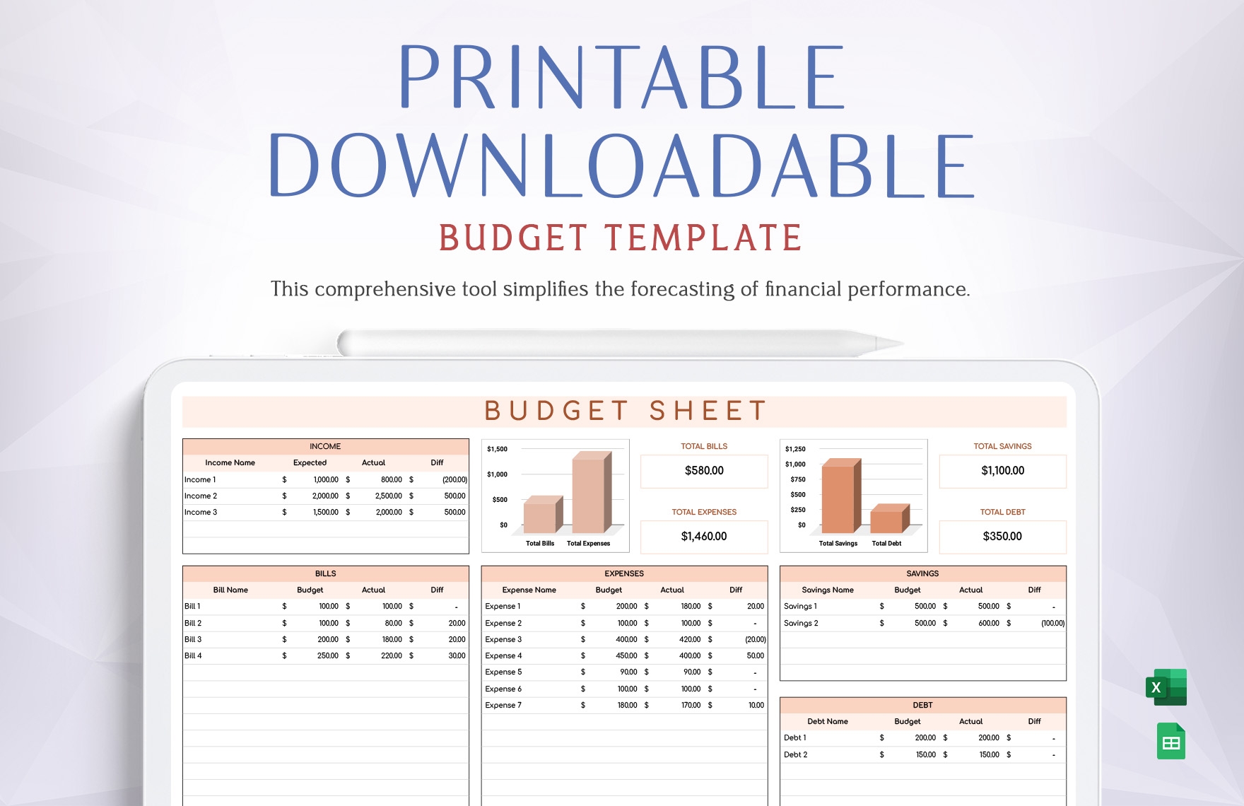 Free Budget Templates Editable And Printable