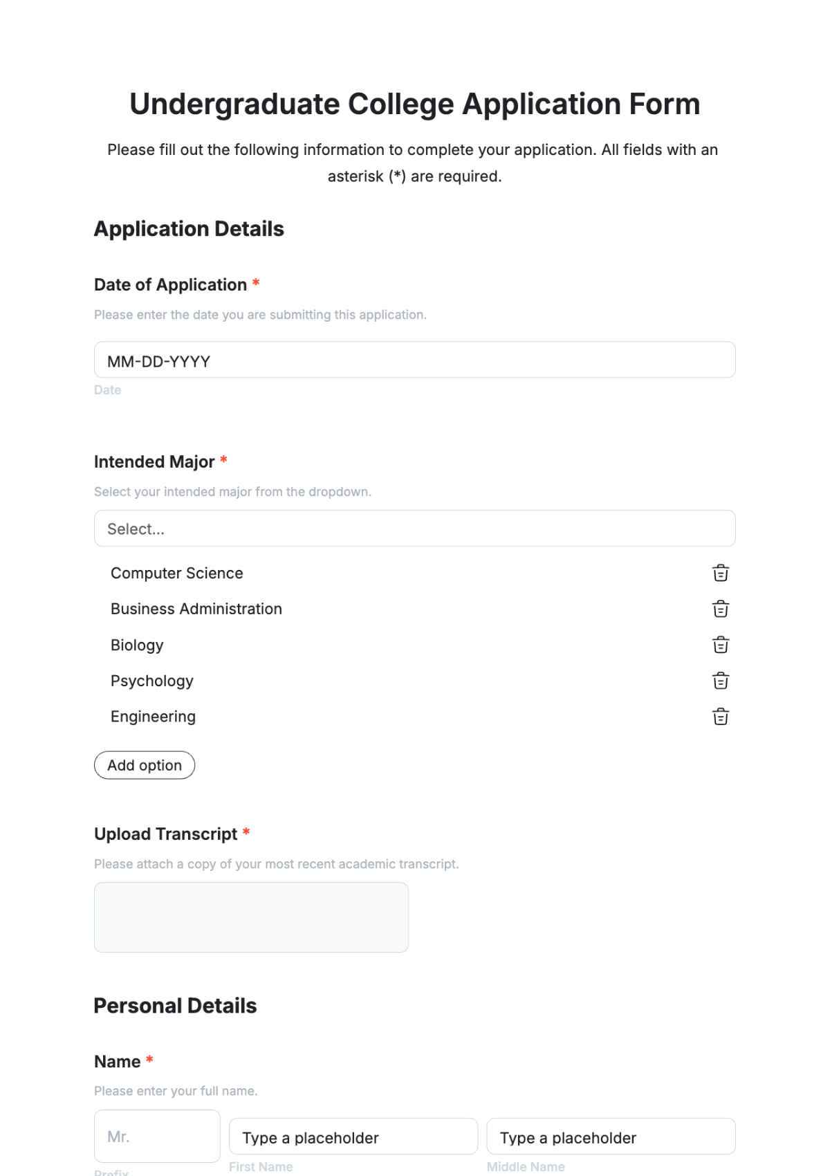 Free Printable Application For College