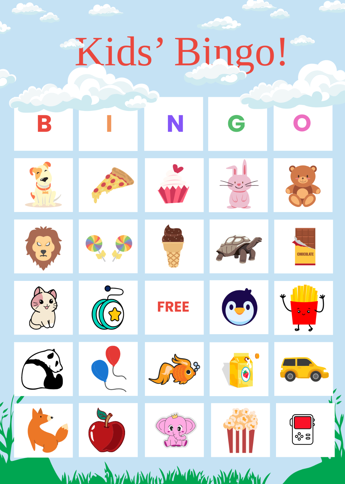 Free Colorful Bingo For KIds Template To Edit Online