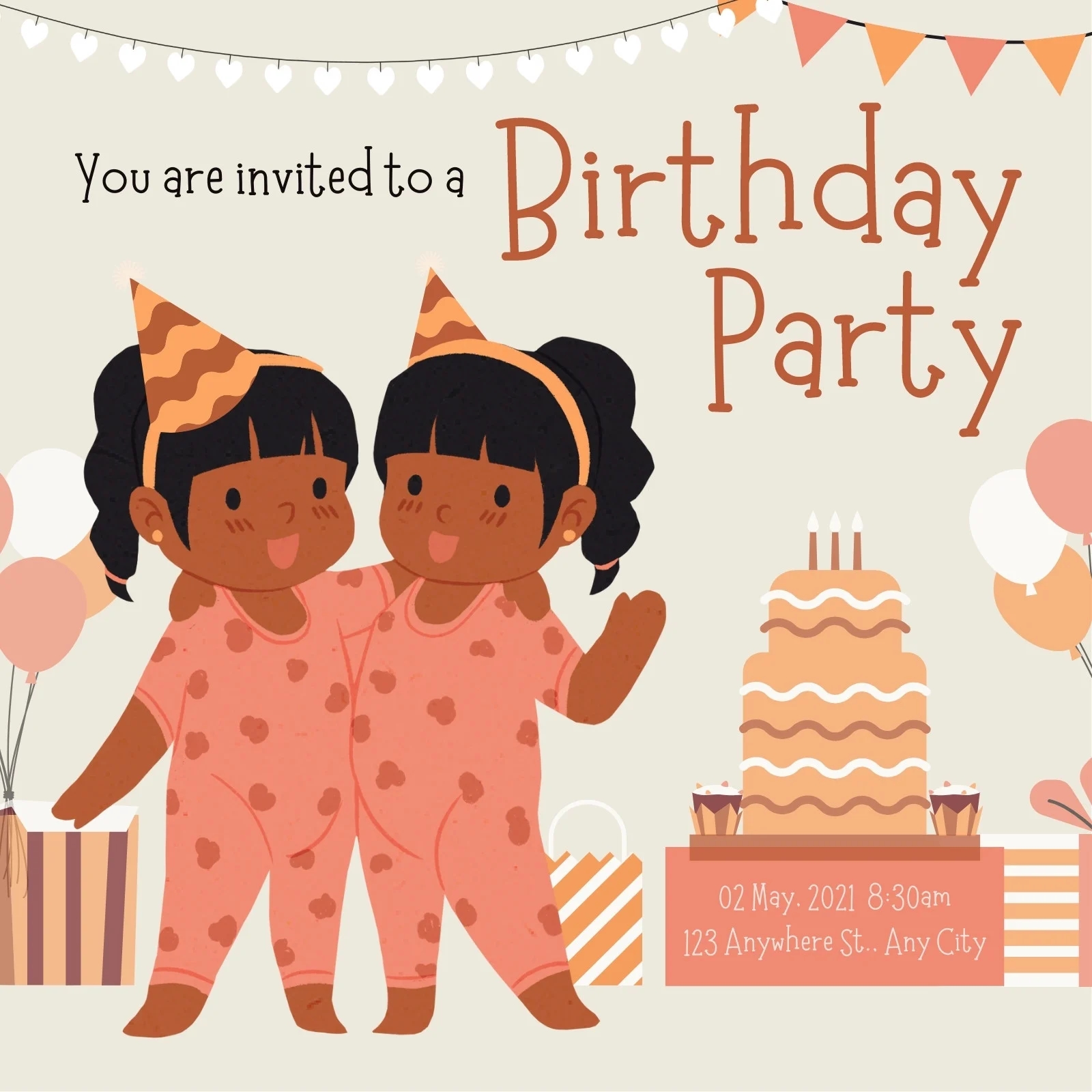 Free Custom Printable Twins Birthday Invitation Templates Canva