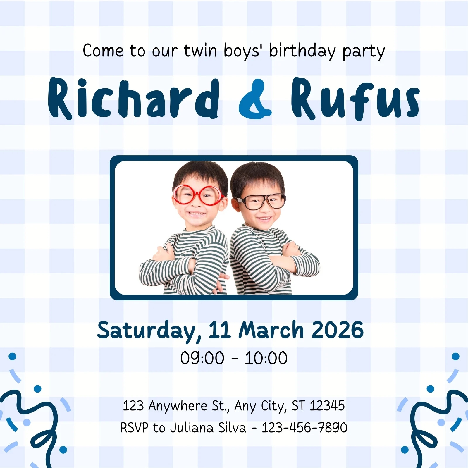 Free Custom Printable Twins Birthday Invitation Templates Canva