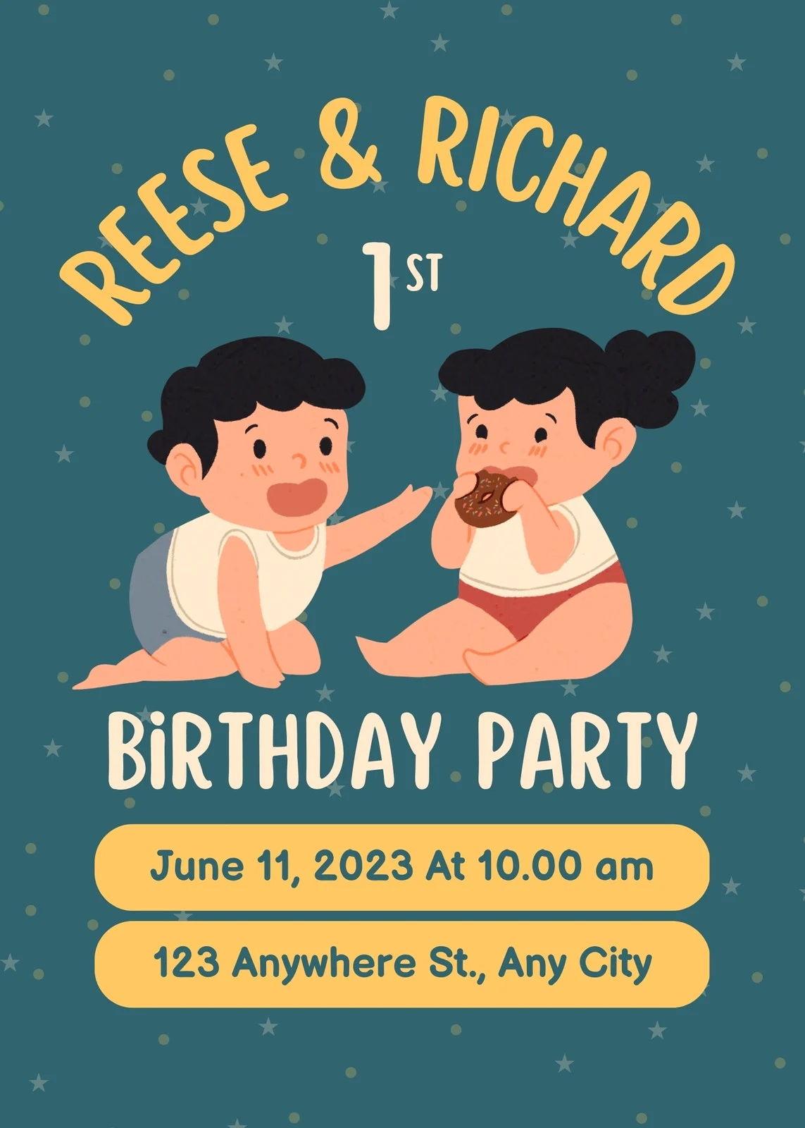 Free Custom Printable Twins Birthday Invitation Templates Canva
