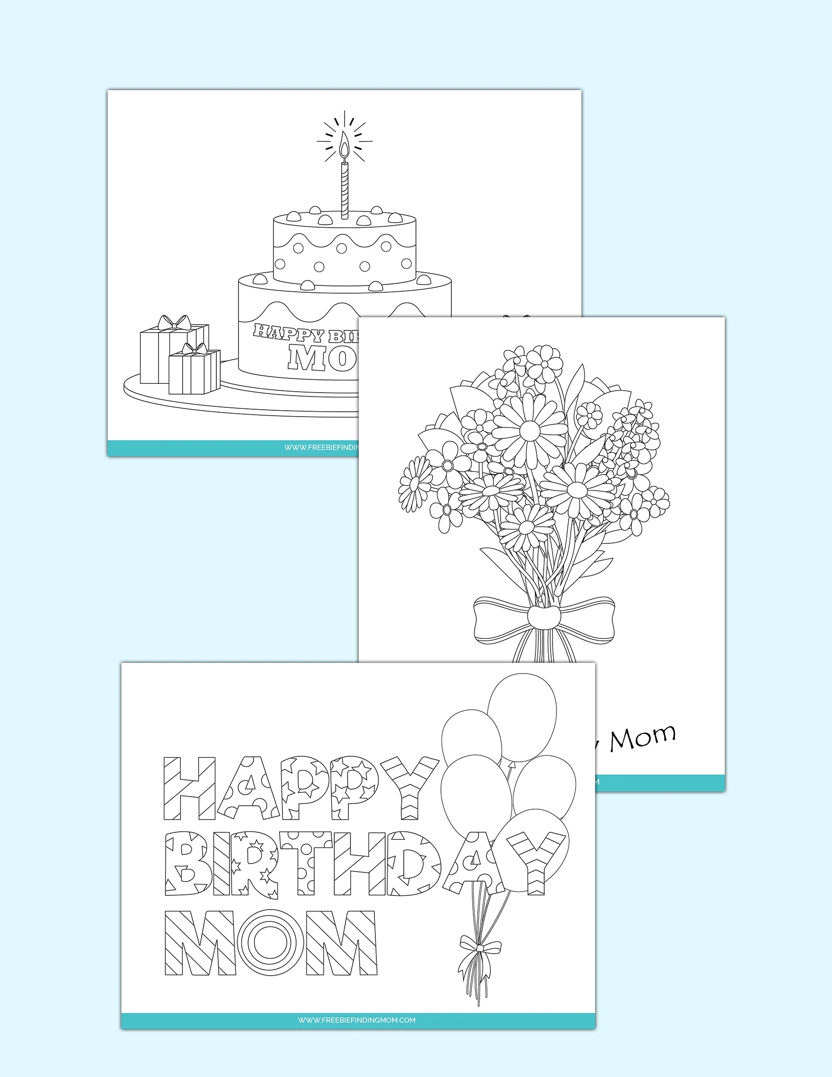 Free Cute Happy Birthday Mom Shapes Coloring Pages Printable