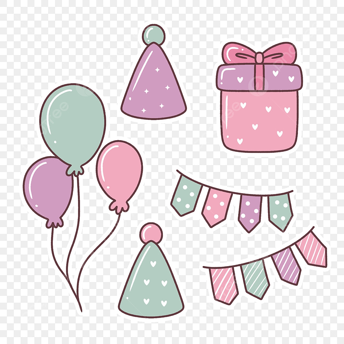 Free Download Birthday Hd Transparent Printable Birthday Element Sticker Bundle Illustration Free Download Happy Birthday Balloon Birthday Hat PNG Image For Free Download