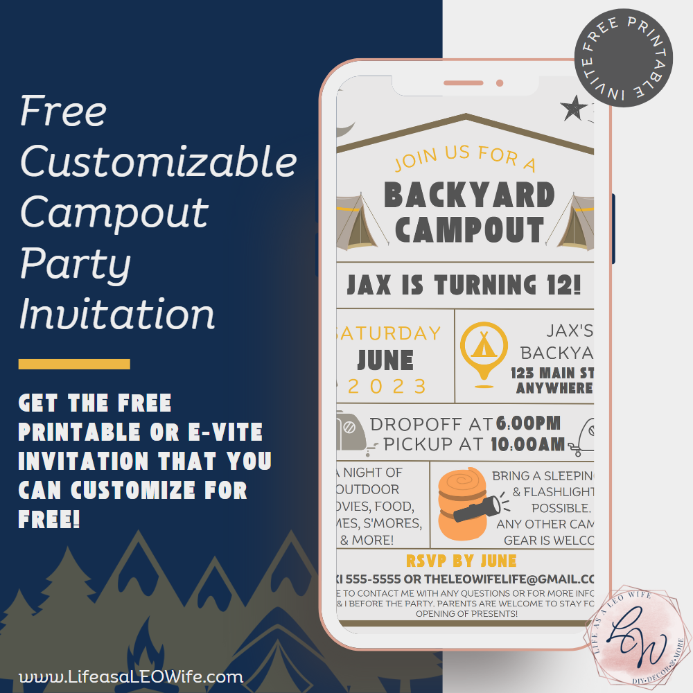 Free E Vite Or Printable Backyard Campout Birthday Invitation Personalize Yours For Free Life As A LEO Wife