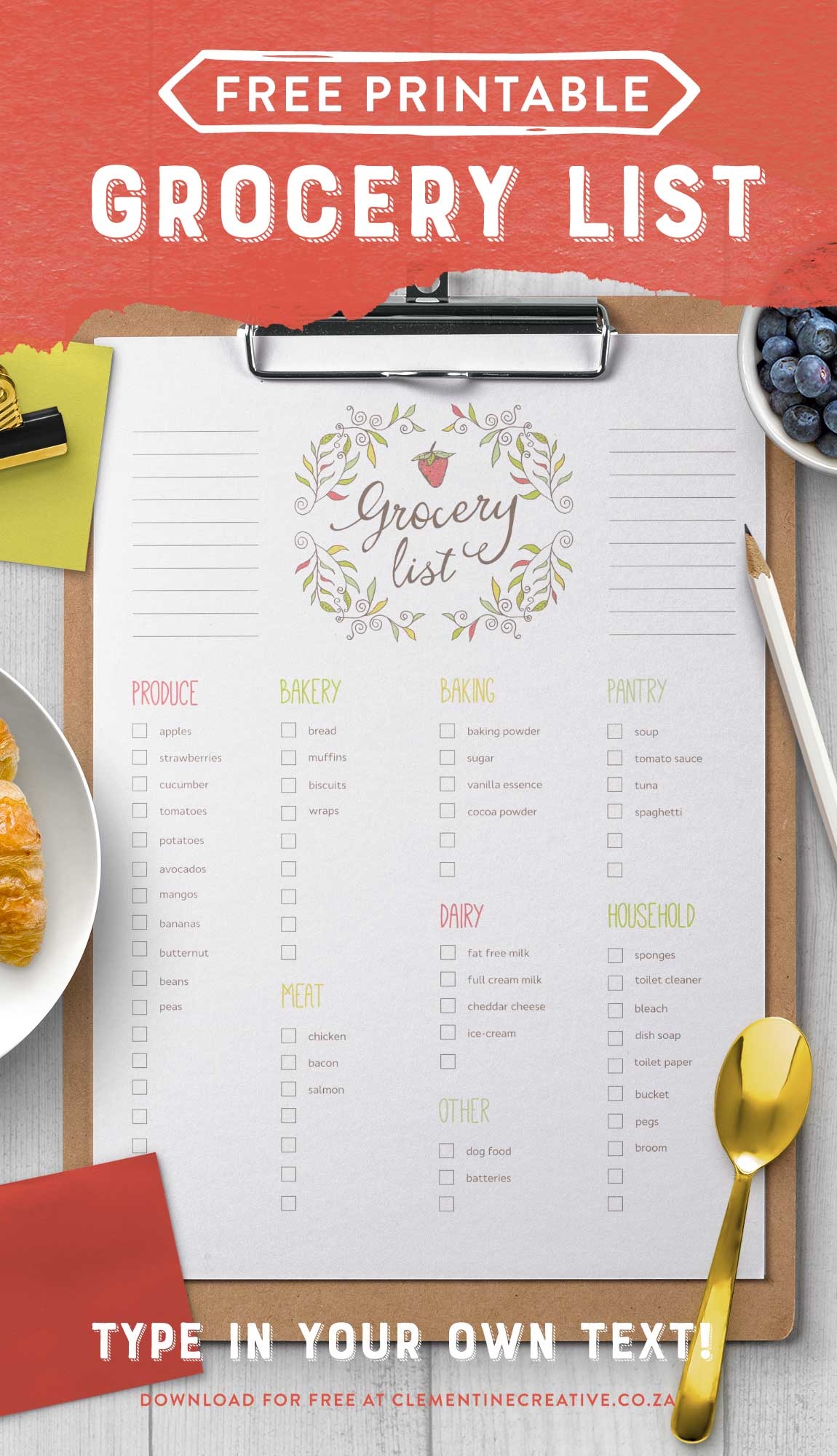 Free Editable Grocery List Printable PDF 