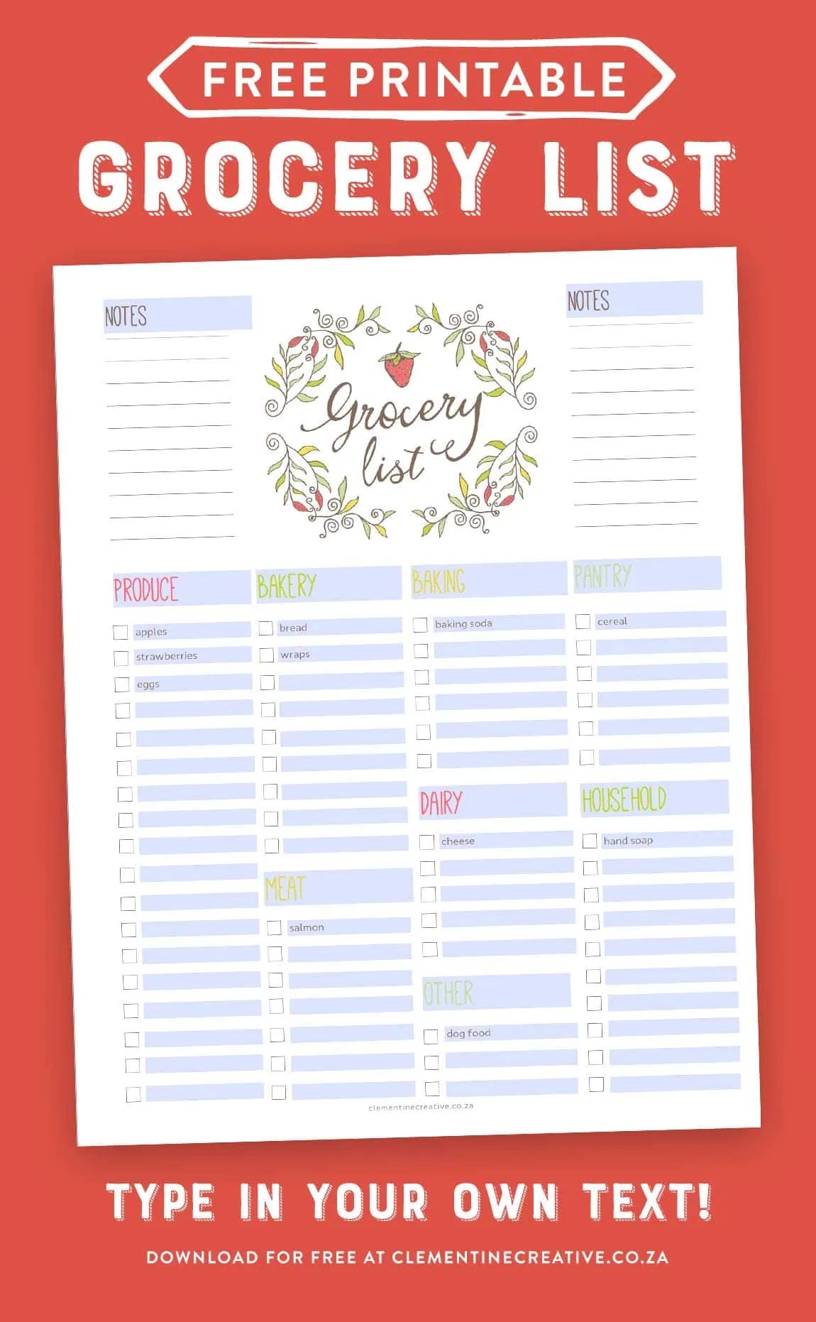 Free Editable Grocery List Printable PDF 
