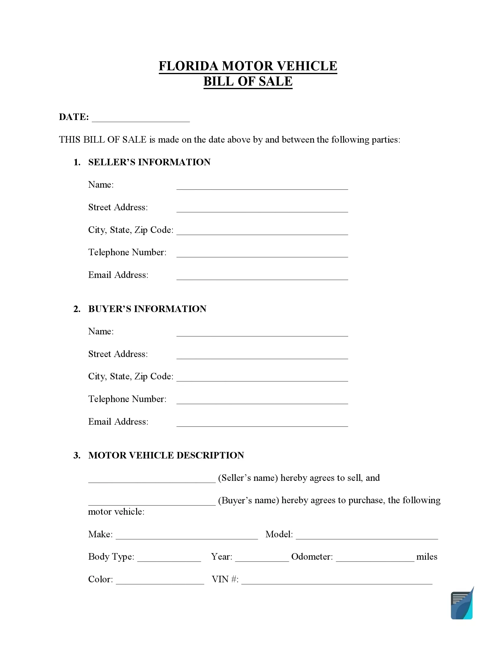 Free Florida Bill Of Sale Forms PDF FormsPal