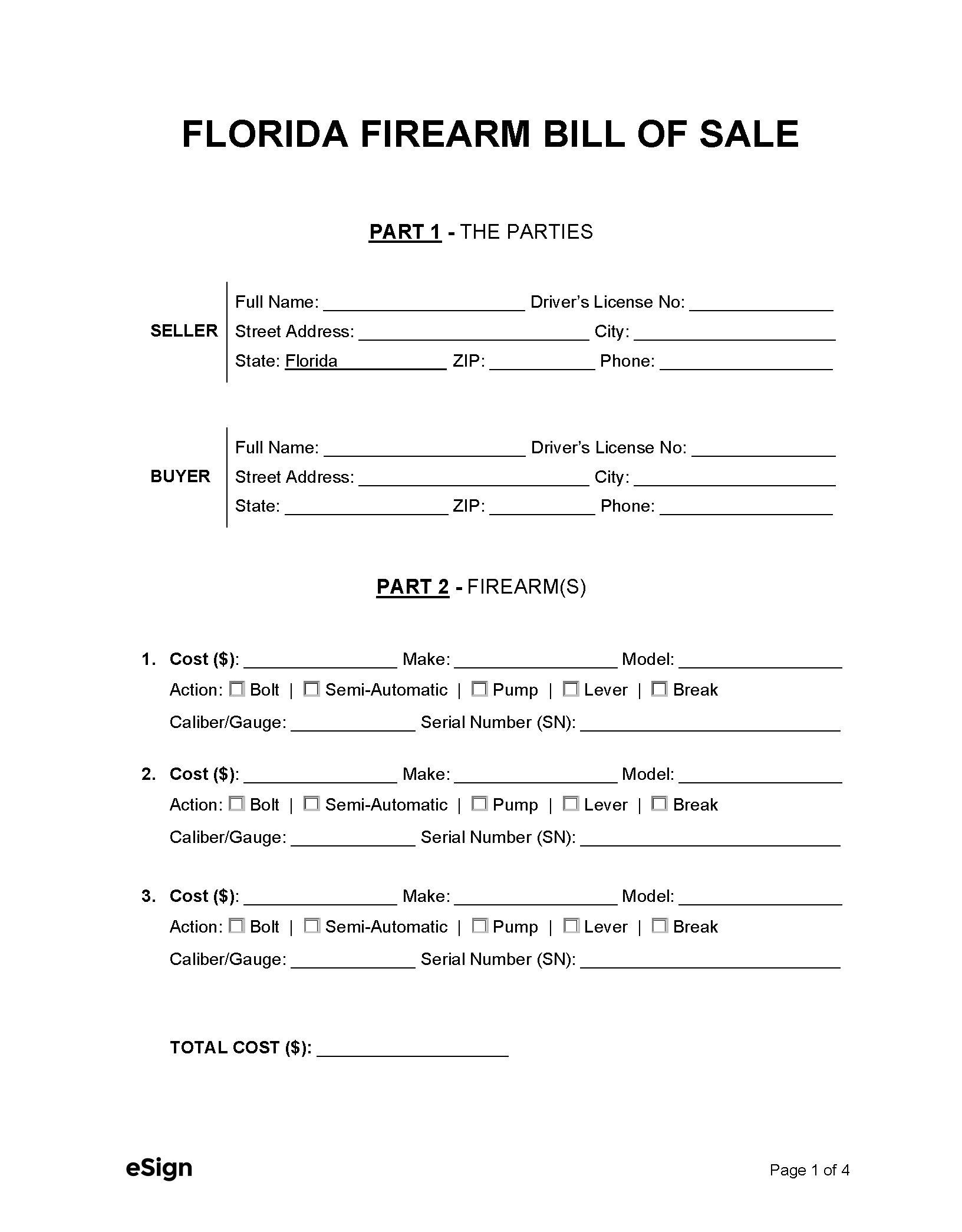 Free Florida Bill Of Sale Forms PDF