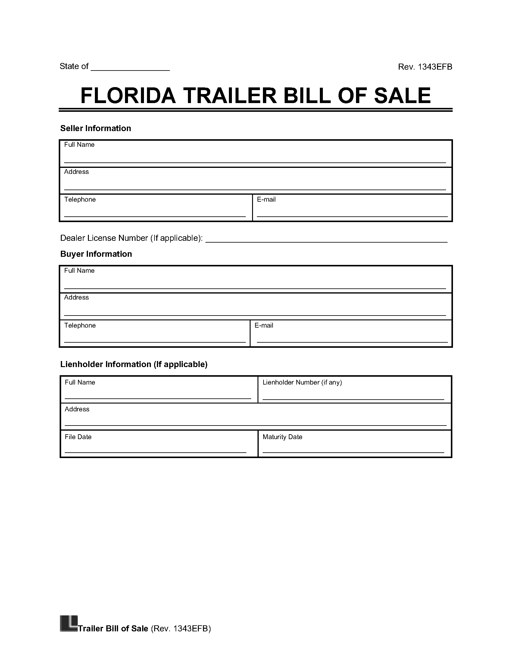 Free Florida Trailer Bill Of Sale Template PDF Word