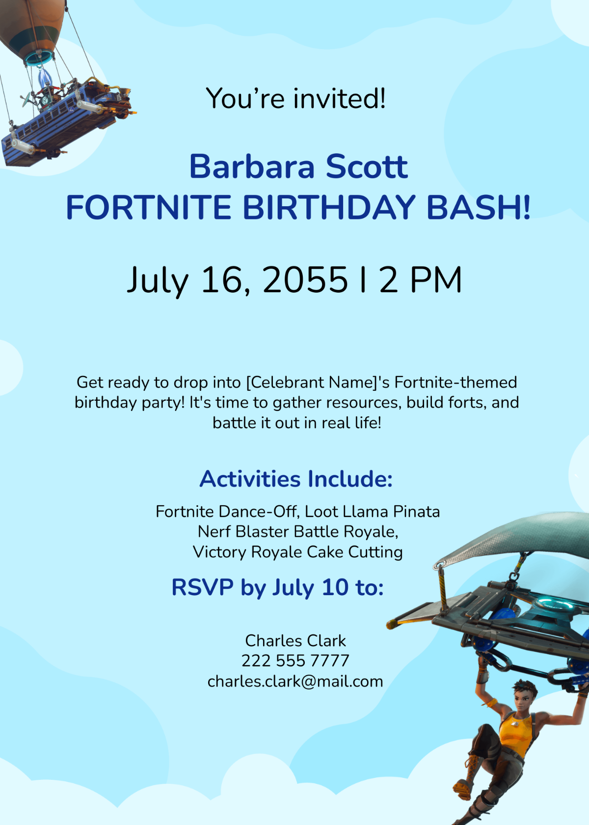 Free Fortnite Birthday Invitation Template To Edit Online