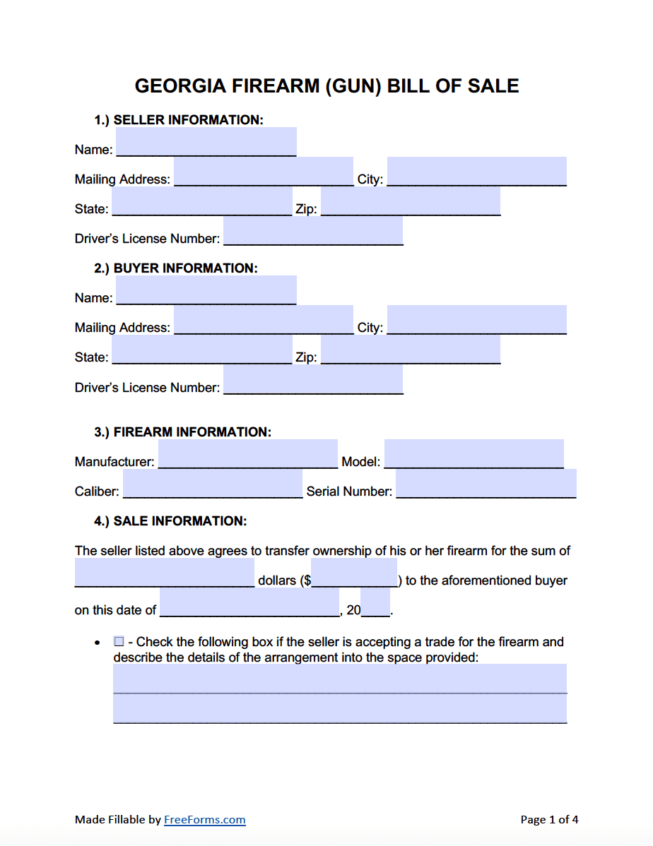 Free Georgia Bill Of Sale Forms PDF