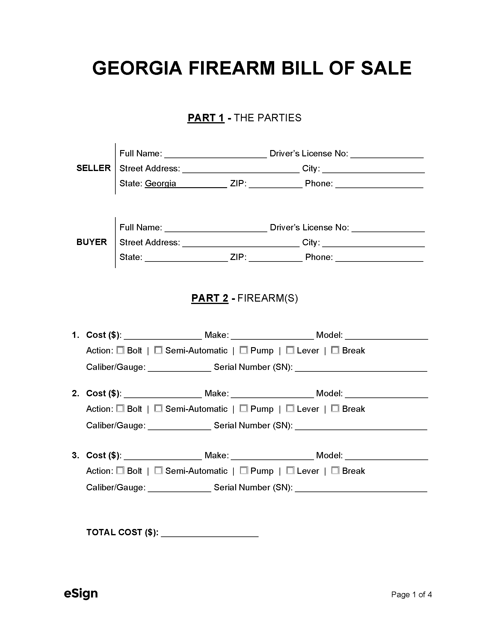 Free Printable Vehicle Bill Of Sale Georgia