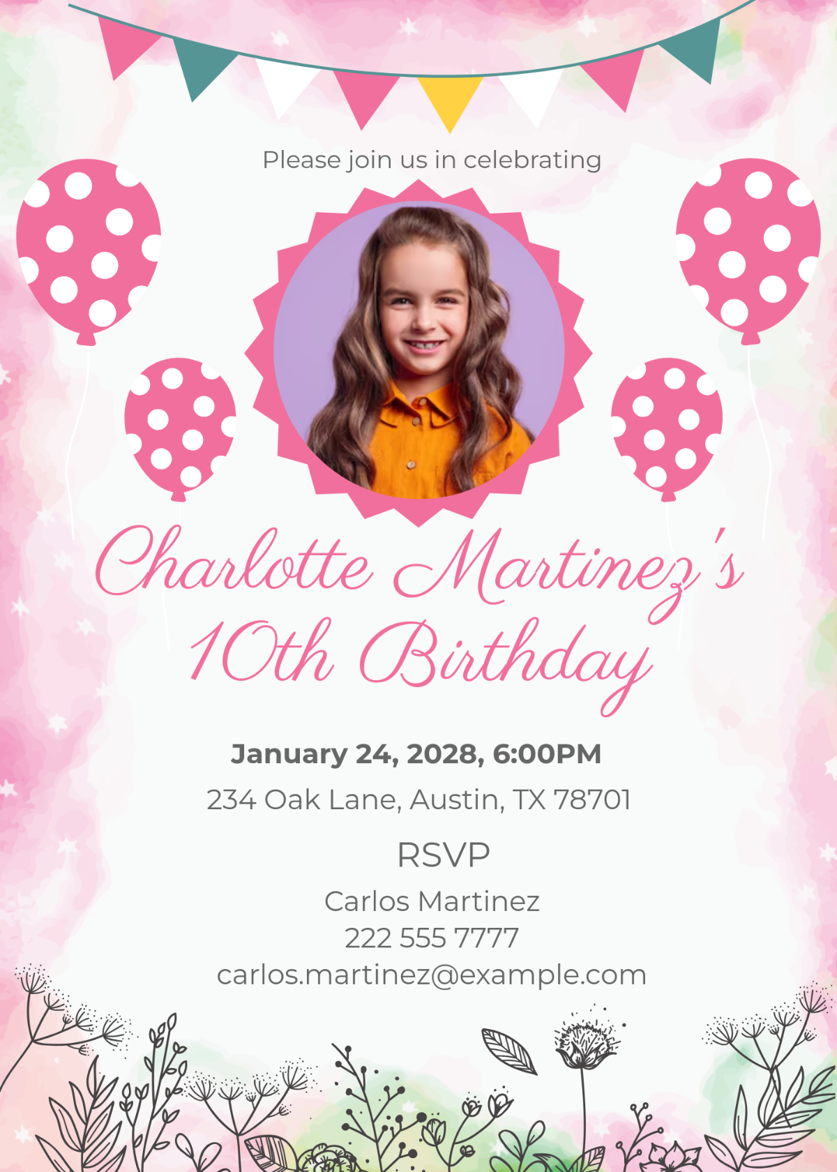 Free Girl Birthday Invitation Templates Editable And Printable