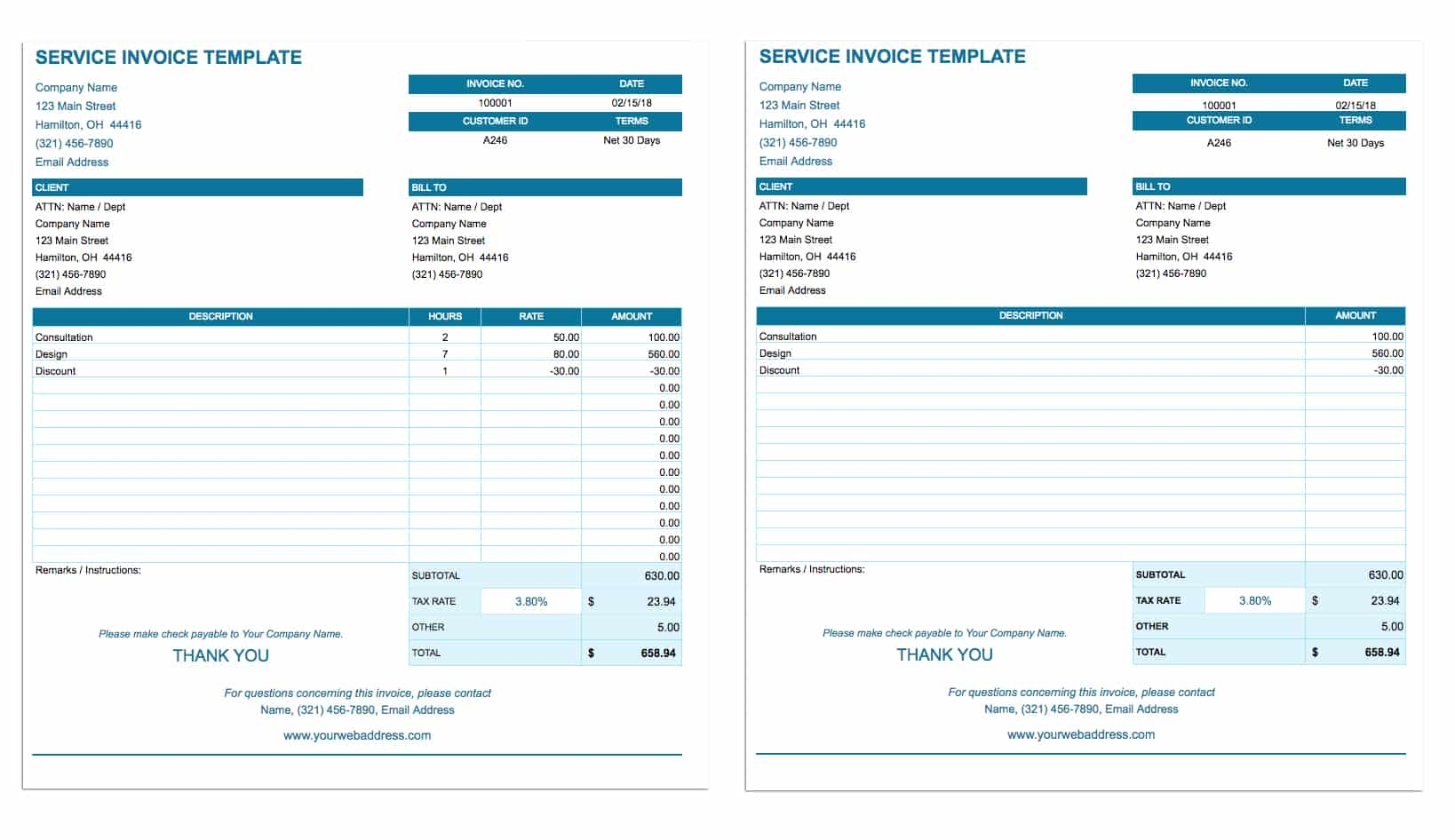 Free Invoice Template Printable Google