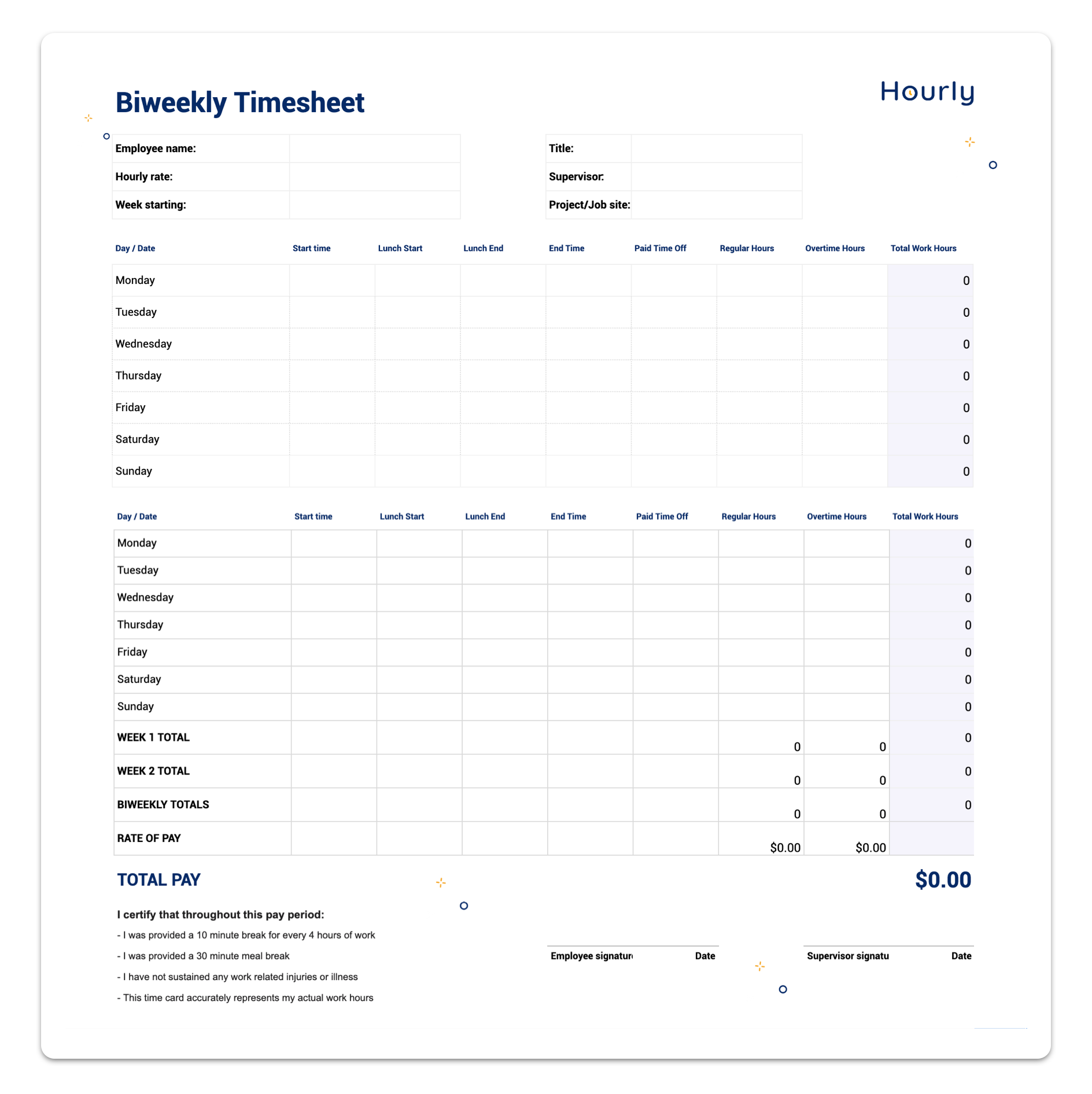 Free Printable Time Sheets Biweekly
