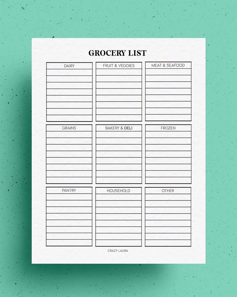 Free Grocery List Printable With Three Versions Crazy Laura