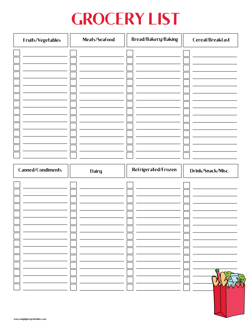 Free Grocery List Printables Simply Love Printables