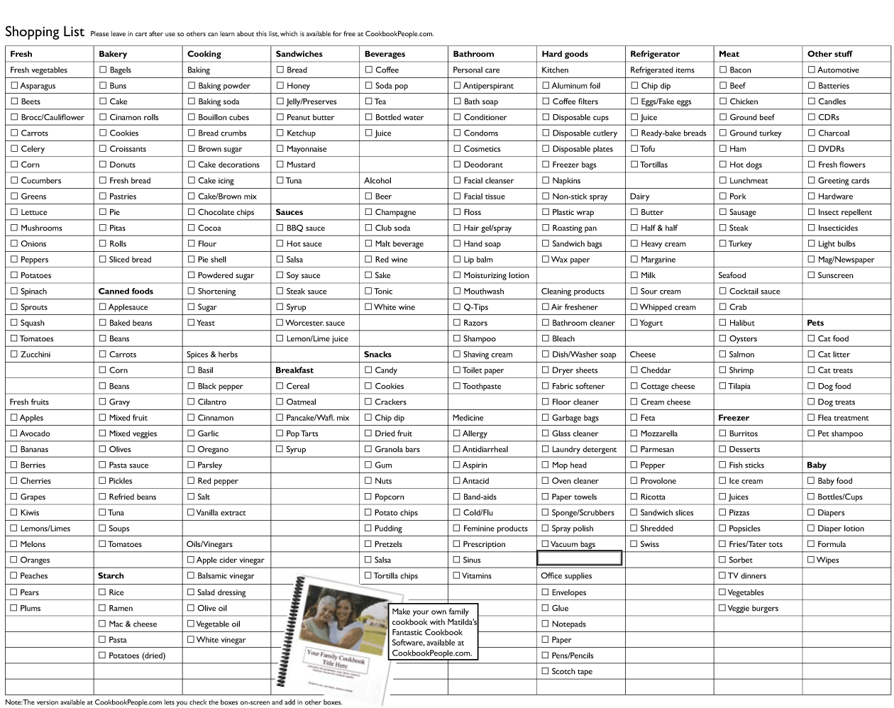 Free Grocery Shopping List Printable Template