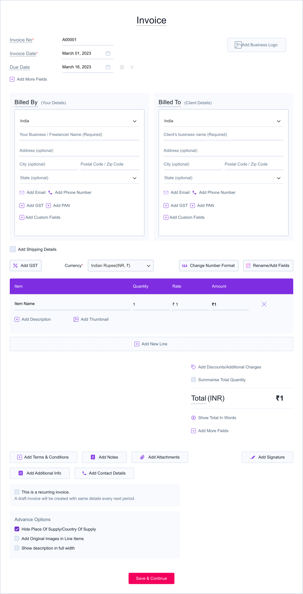 Free Invoice Templates Customize Print U0026 Email Refrens