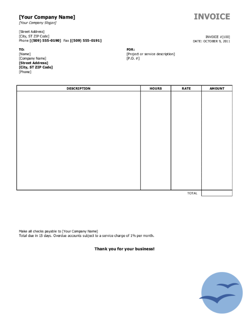 Printable Invoice Template Free Download