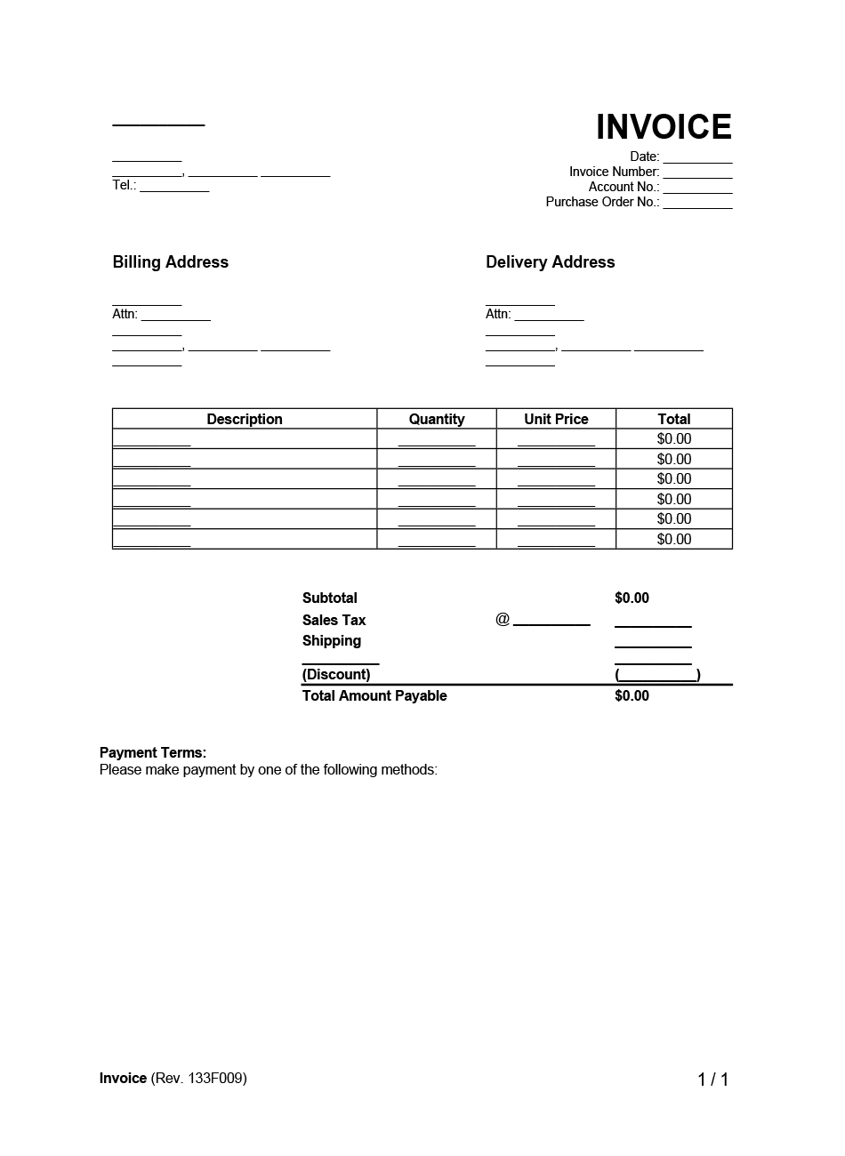 Free Invoice Templates PDF Word