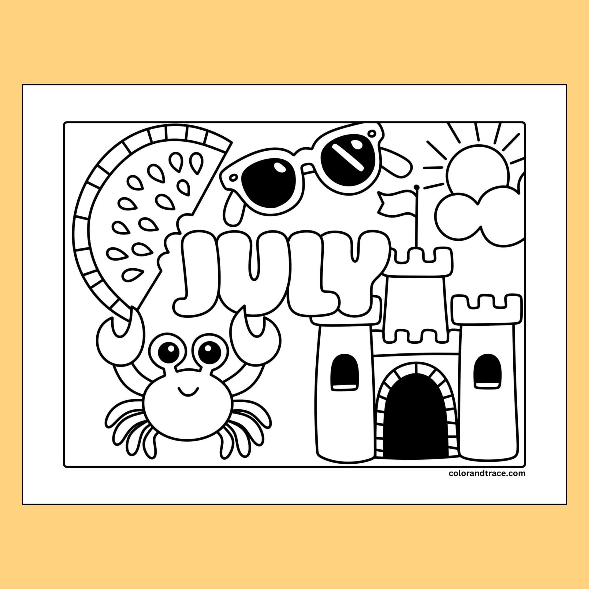Free July Coloring Page Printable For Kids Color And Trace