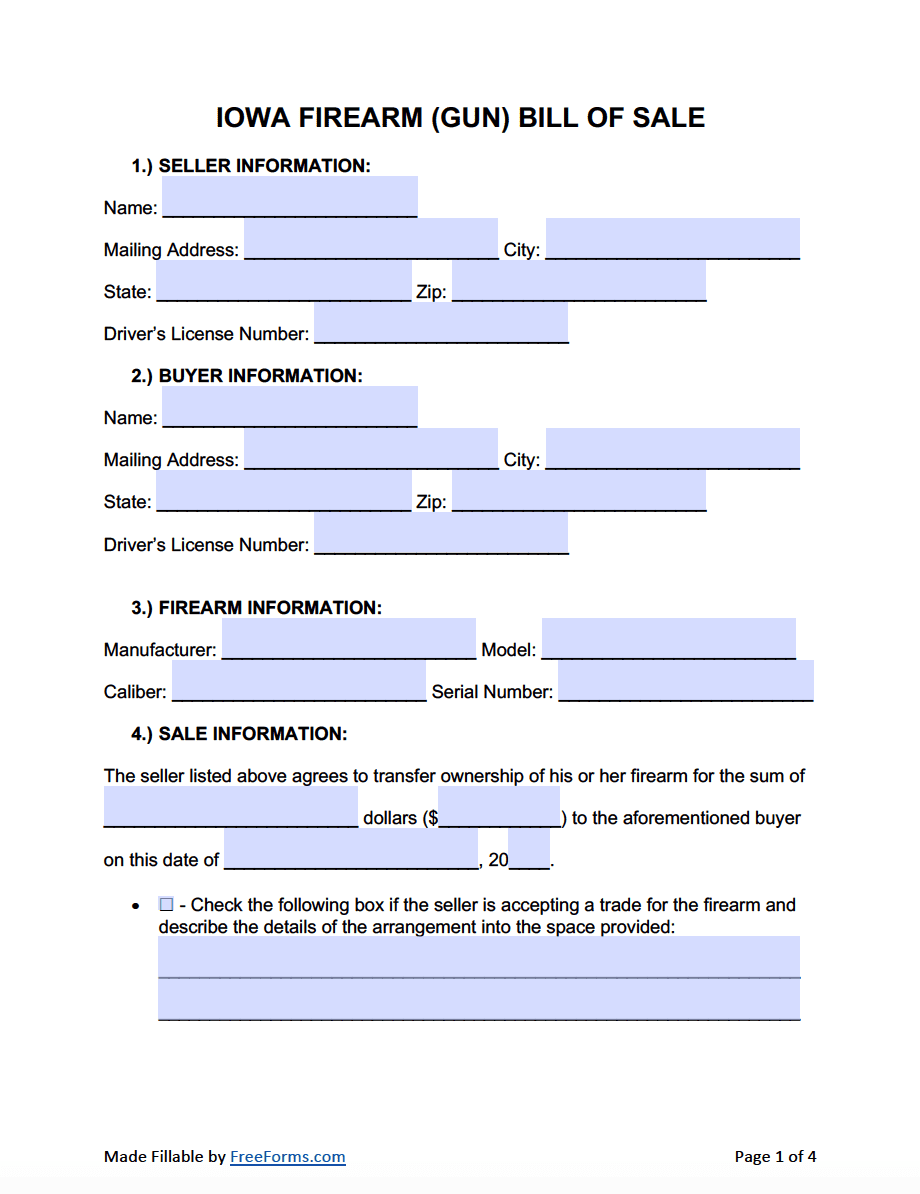 Free Printable Bill Of Sale For Car In Kansas
