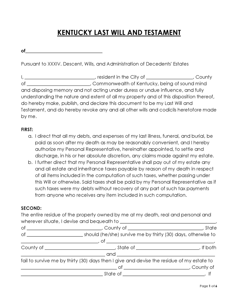 Printable Will Forms Free Ny