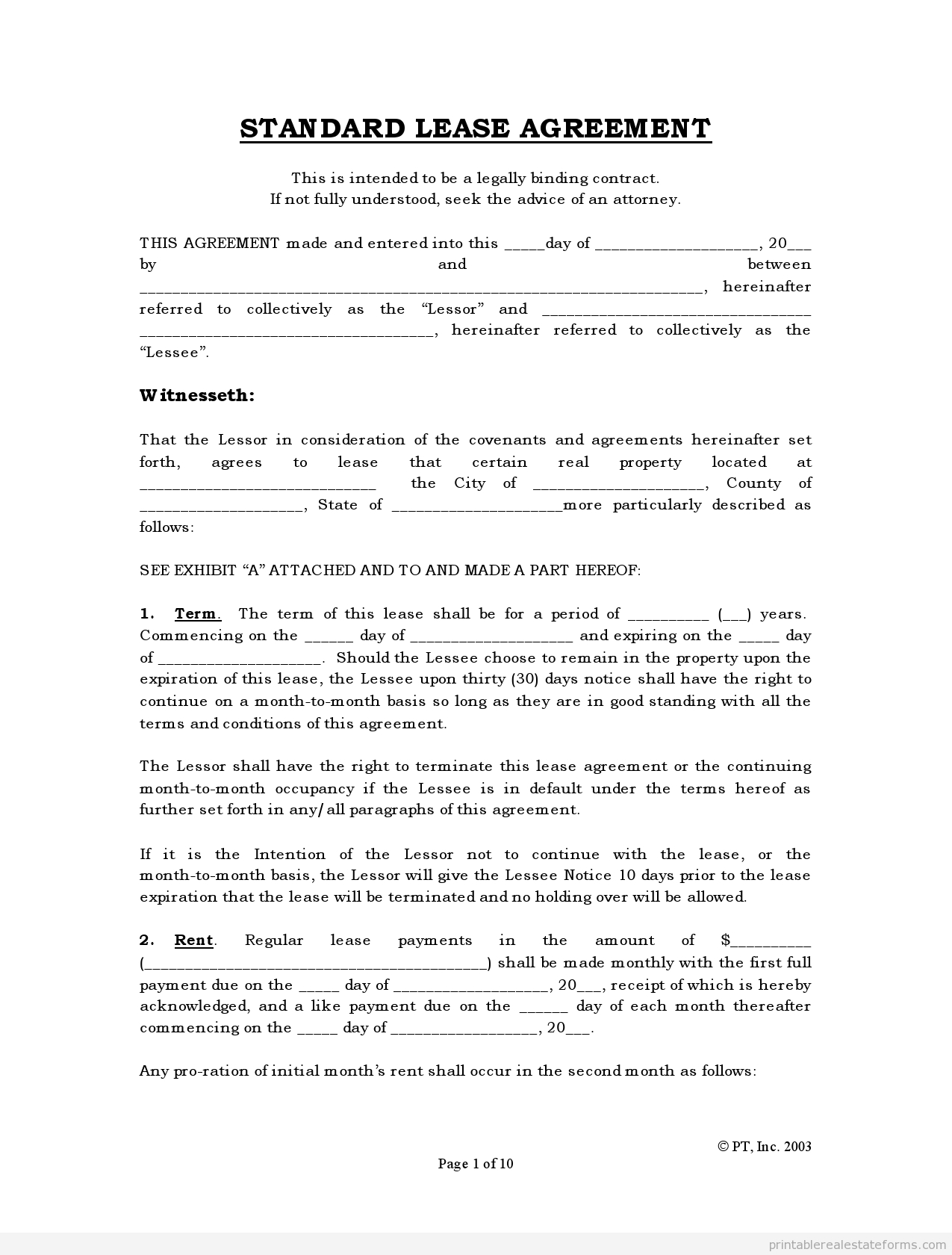 Free Lease Agreement Printable Printable Party Favors