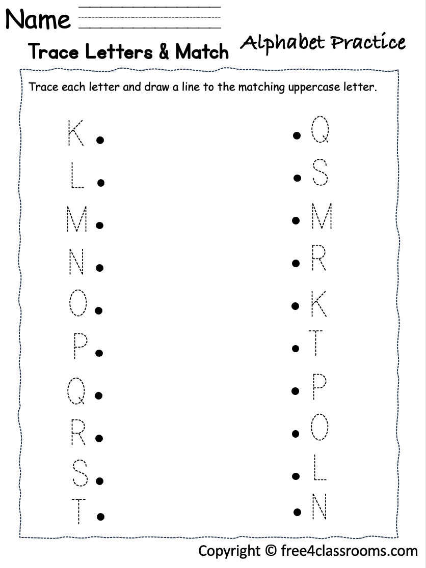free letter tracing and matching letters worksheet printable free worksheets free4classrooms
