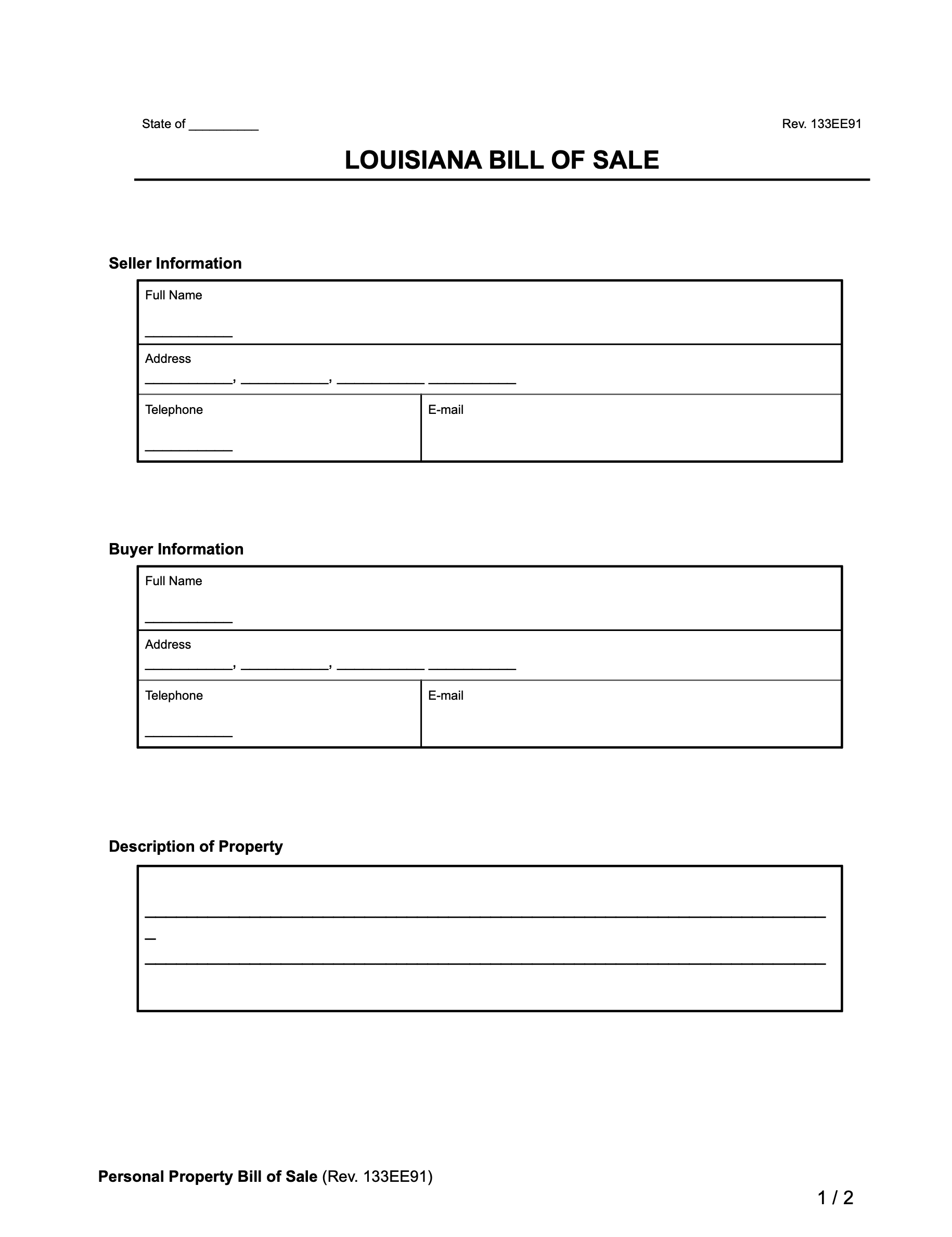Free Louisiana Bill Of Sale Forms PDF Word Legal Templates