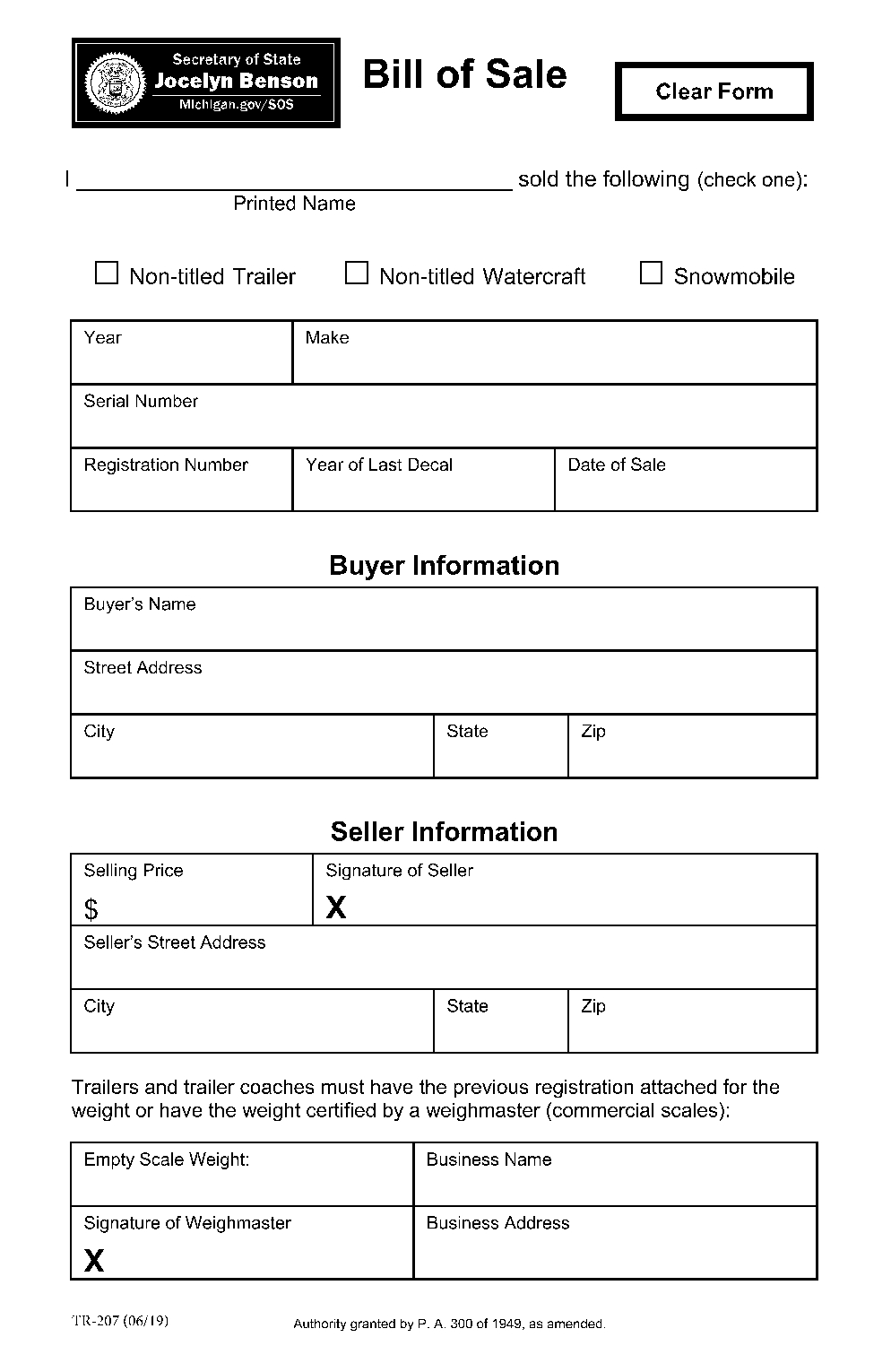 Free Michigan Vehicle Bill Of Sale Template In 2021 CocoSign