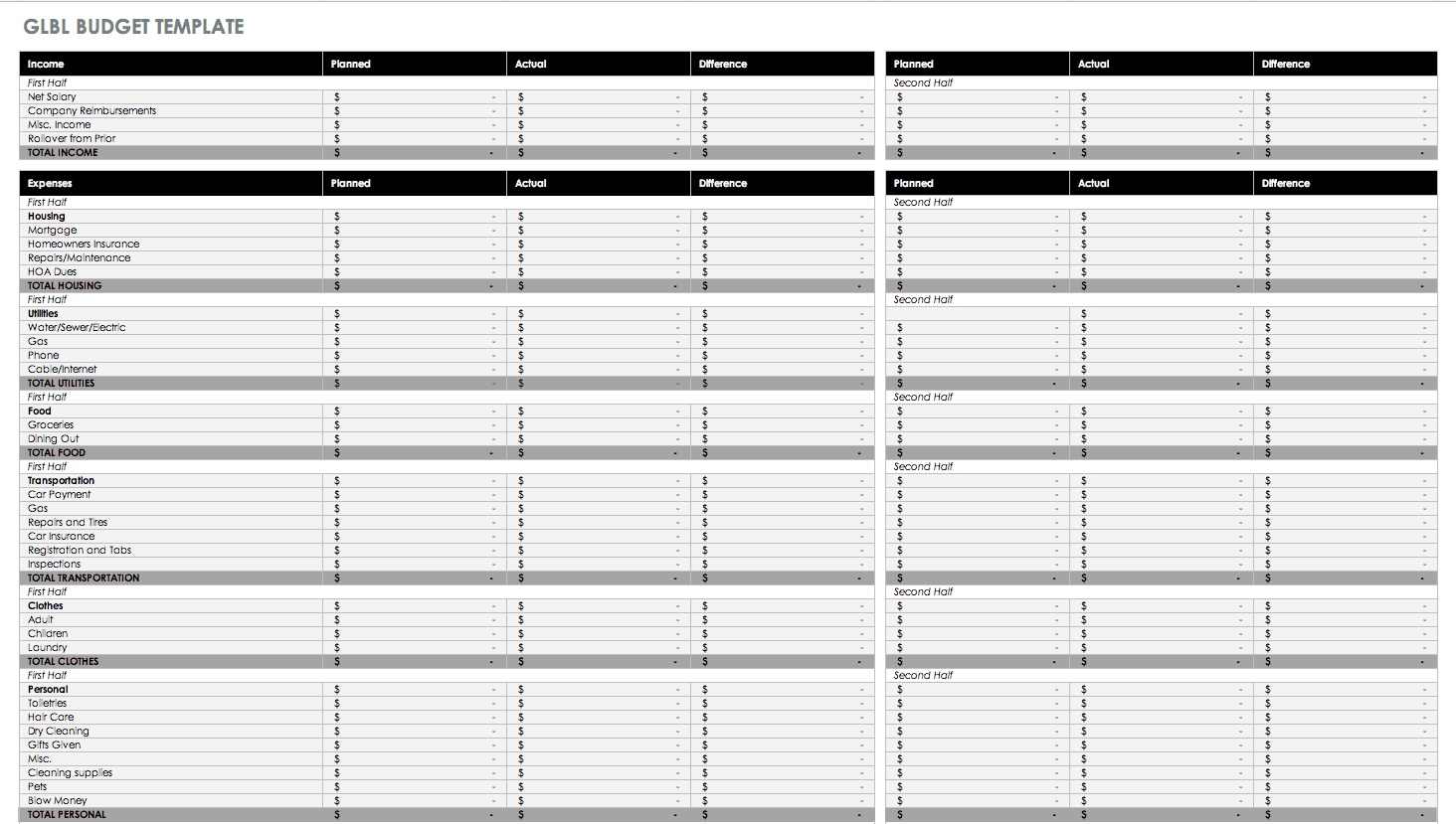 free monthly budget templates