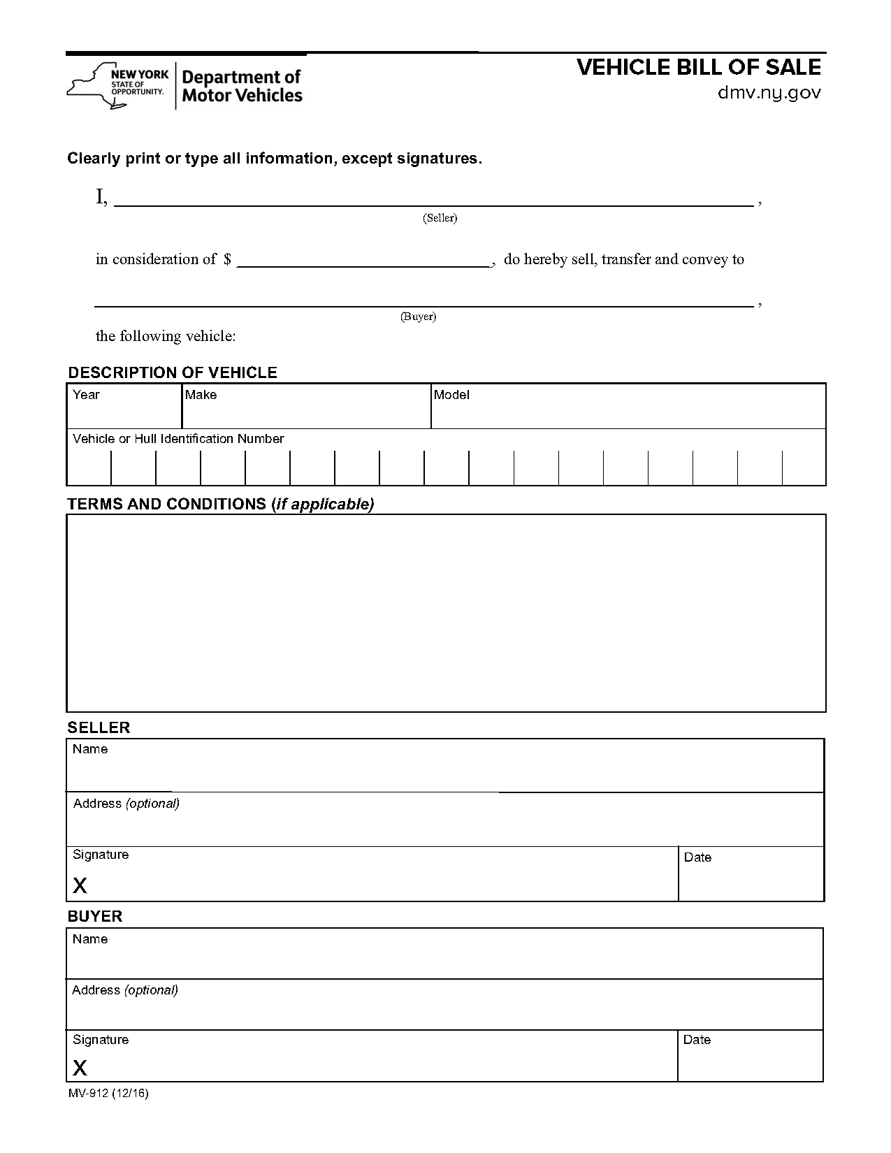 Free New York Bill Of Sale Forms PDF