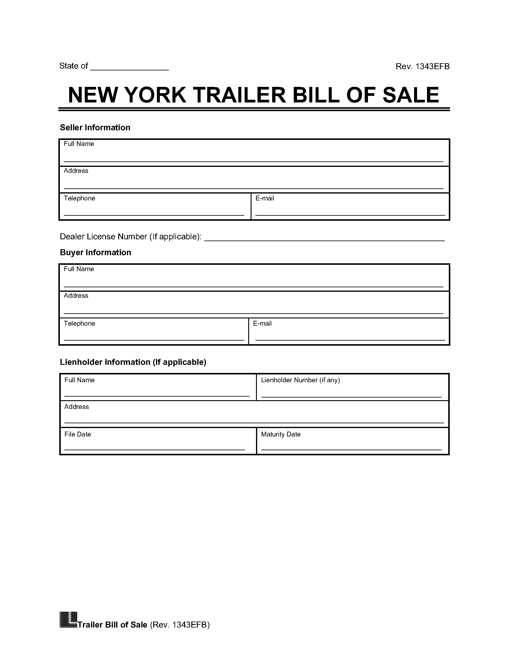 Free New York Trailer Bill Of Sale Template PDF Word Legal Templates
